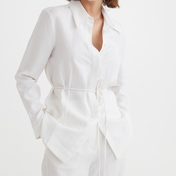 H&M Jackets & Blazers - NWT H&M Linen-blend Tie-belt Shirt white, new with tags, size M